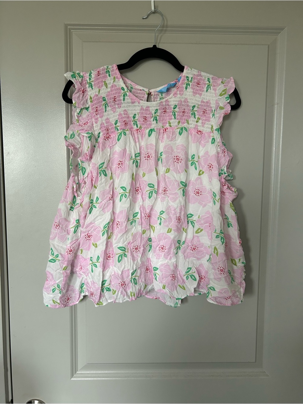 Draper James Pink Floral Smocked Flutter Sleeve Blouse